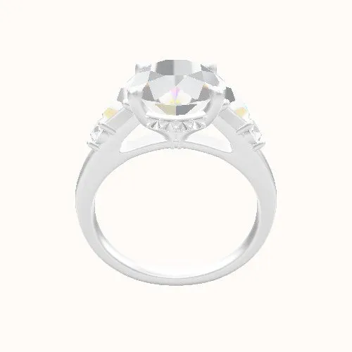 Cathedral Band with Trapezoid & Round Sidestones Engagement Ring With Front set gallery Head