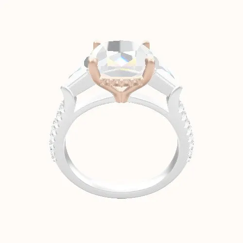 Cathedral Diamond Band with Trillion Sidestones Engagement Ring With Front set gallery Head