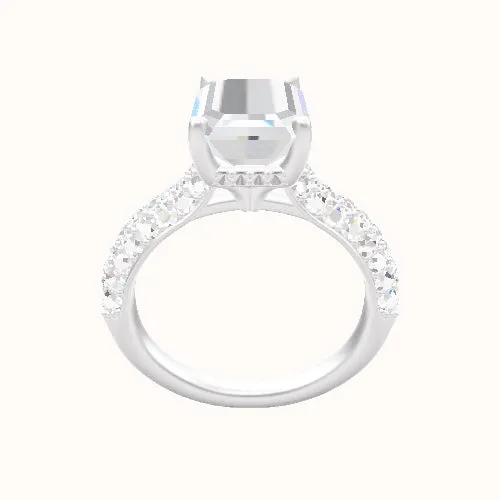 Cathedral Three Row Pave Engagement Ring With Front set gallery Head