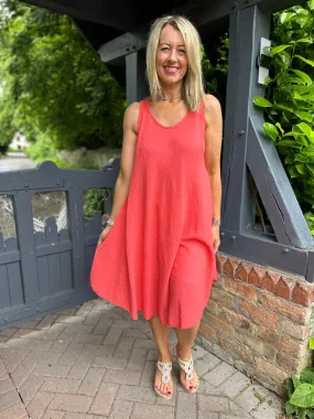 Coral Cotton Scoop Neck Dress Joy