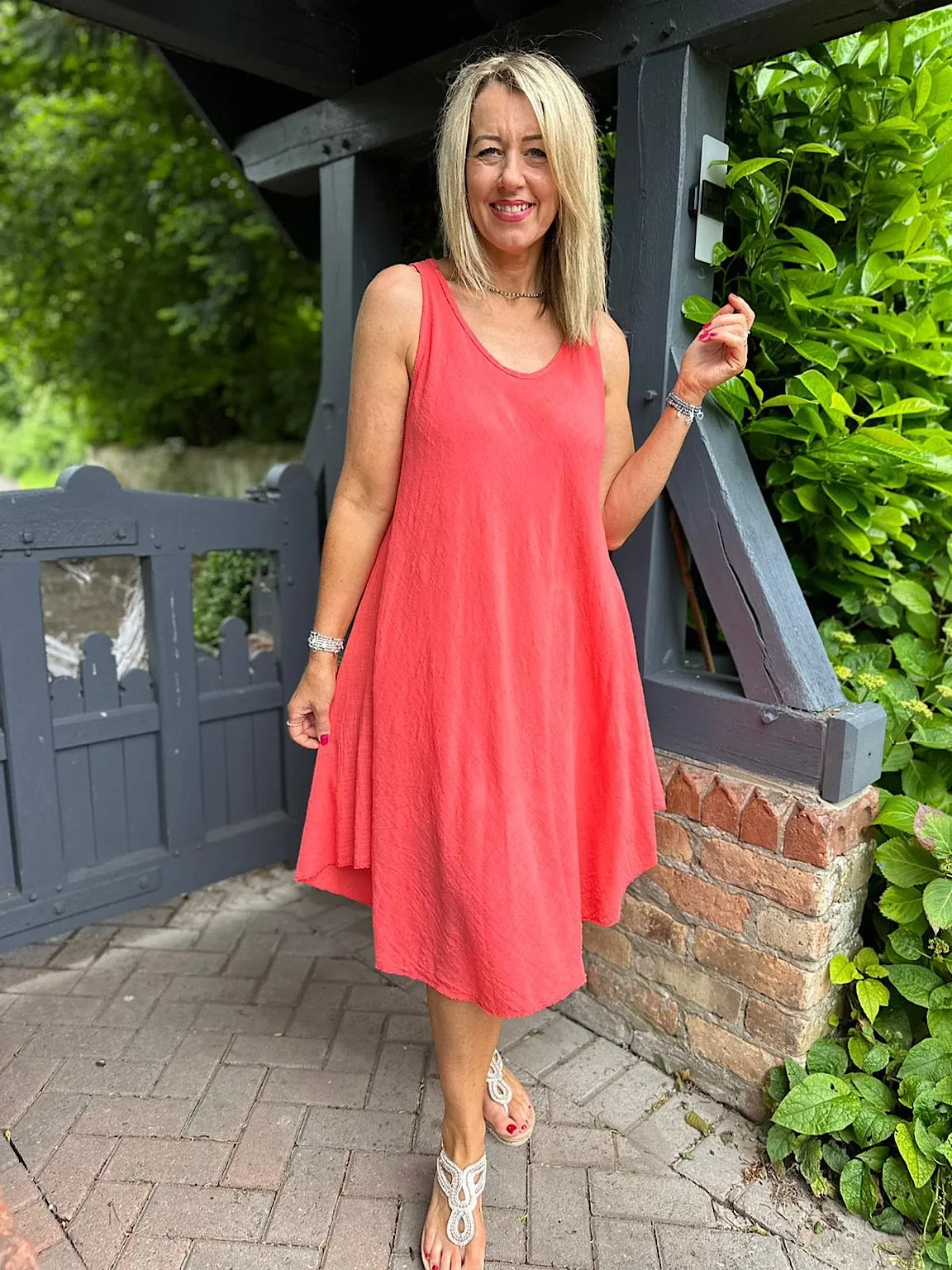 Coral Cotton Scoop Neck Dress Joy