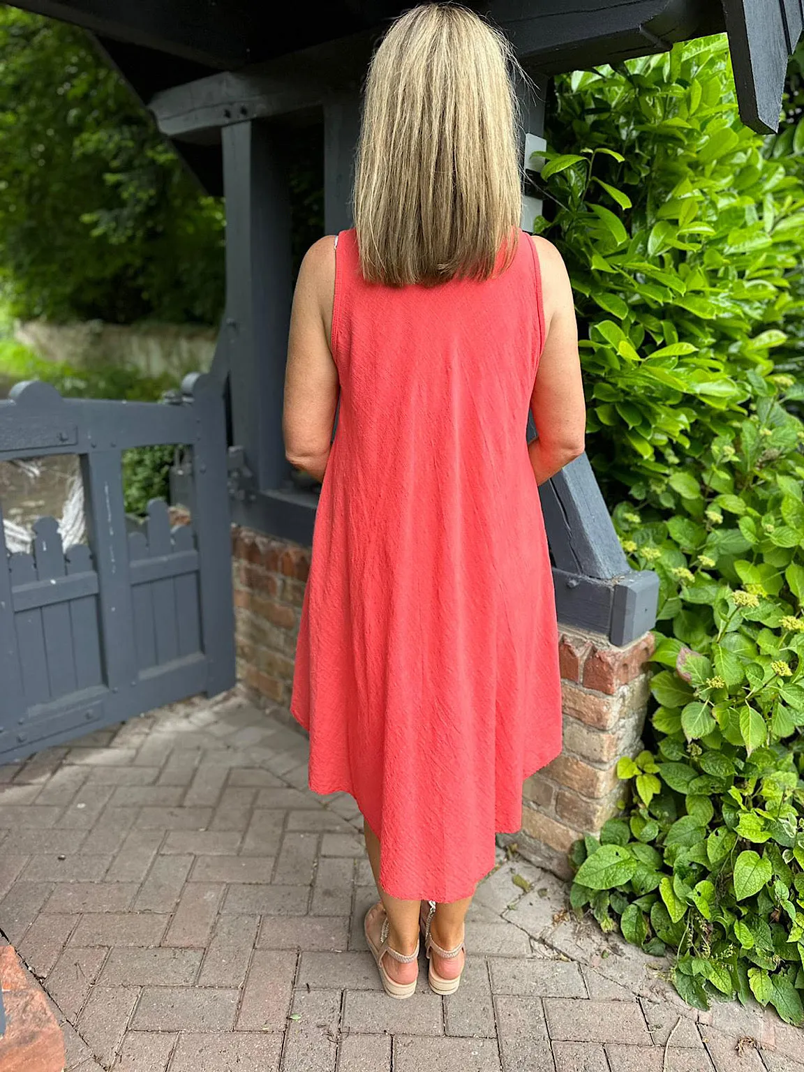 Coral Cotton Scoop Neck Dress Joy