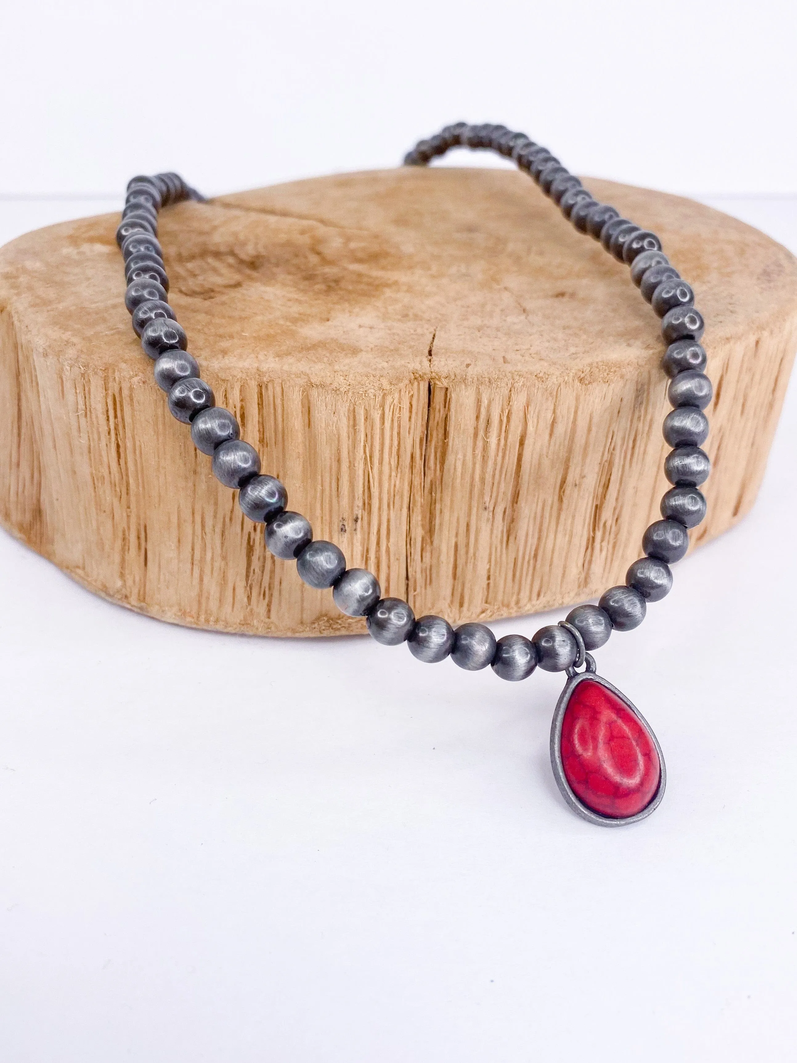 Coral Red Tear Drop Necklace