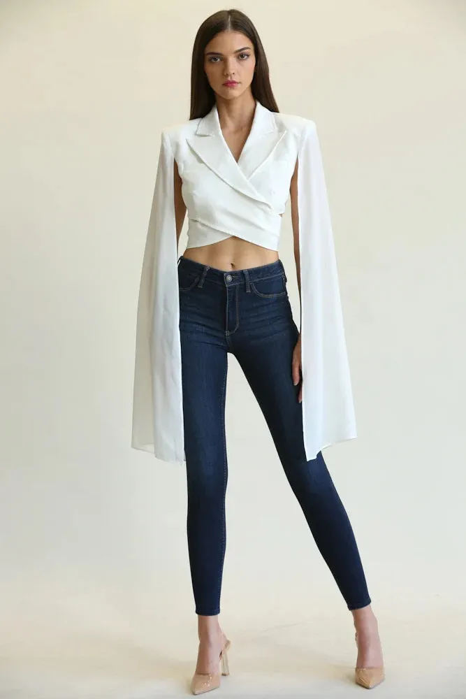 Criss-Cross Front Cropped Top With Cape Sleeves