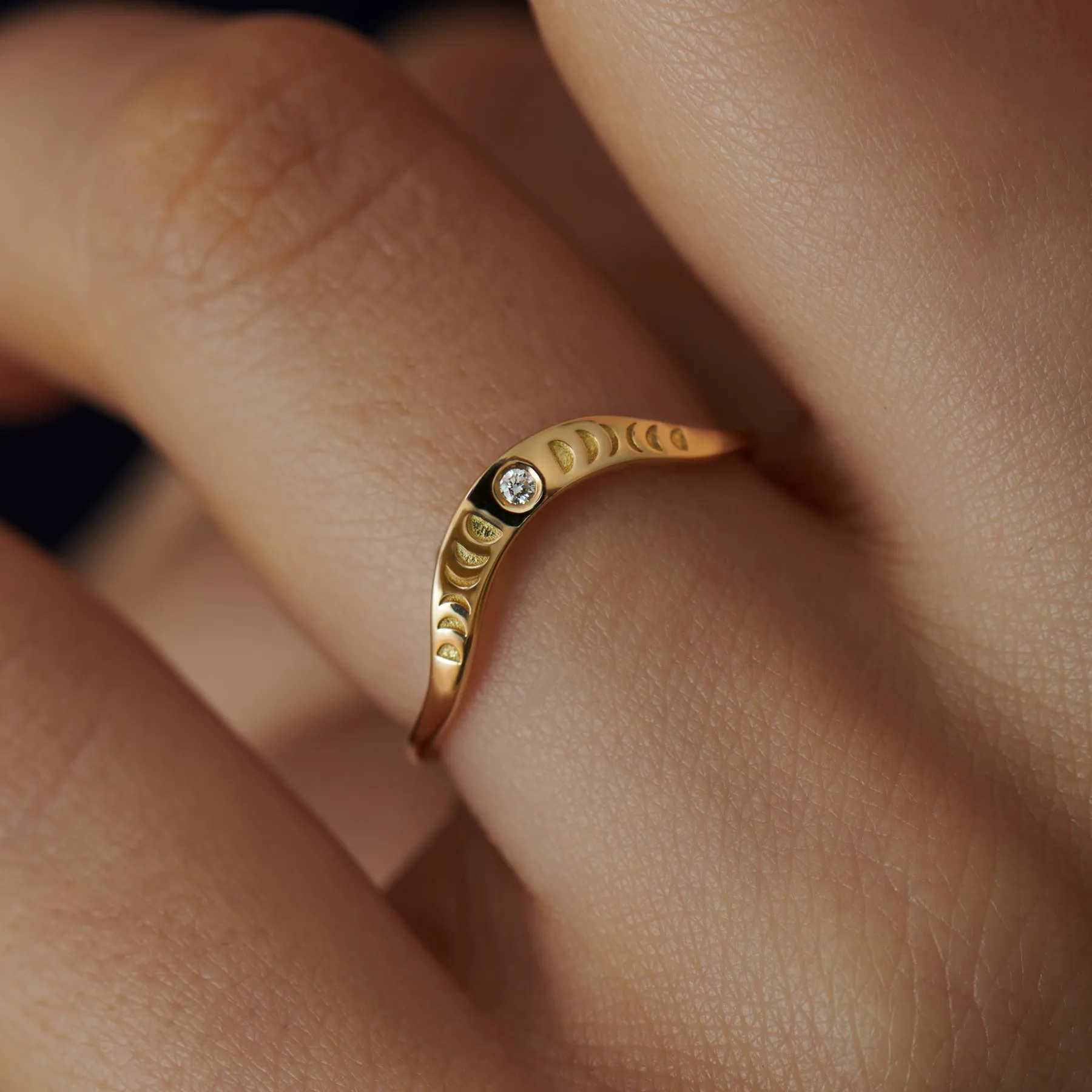 Curved Moon Phase Wedding Band