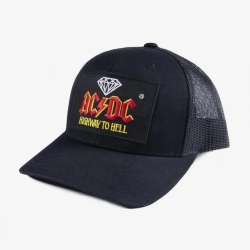 Diamond x ACDC Highway To Hell Trucker Hat Black  Limited Edition Diamond X AC/DC Collection. Trucker hat with front patch 6 pan