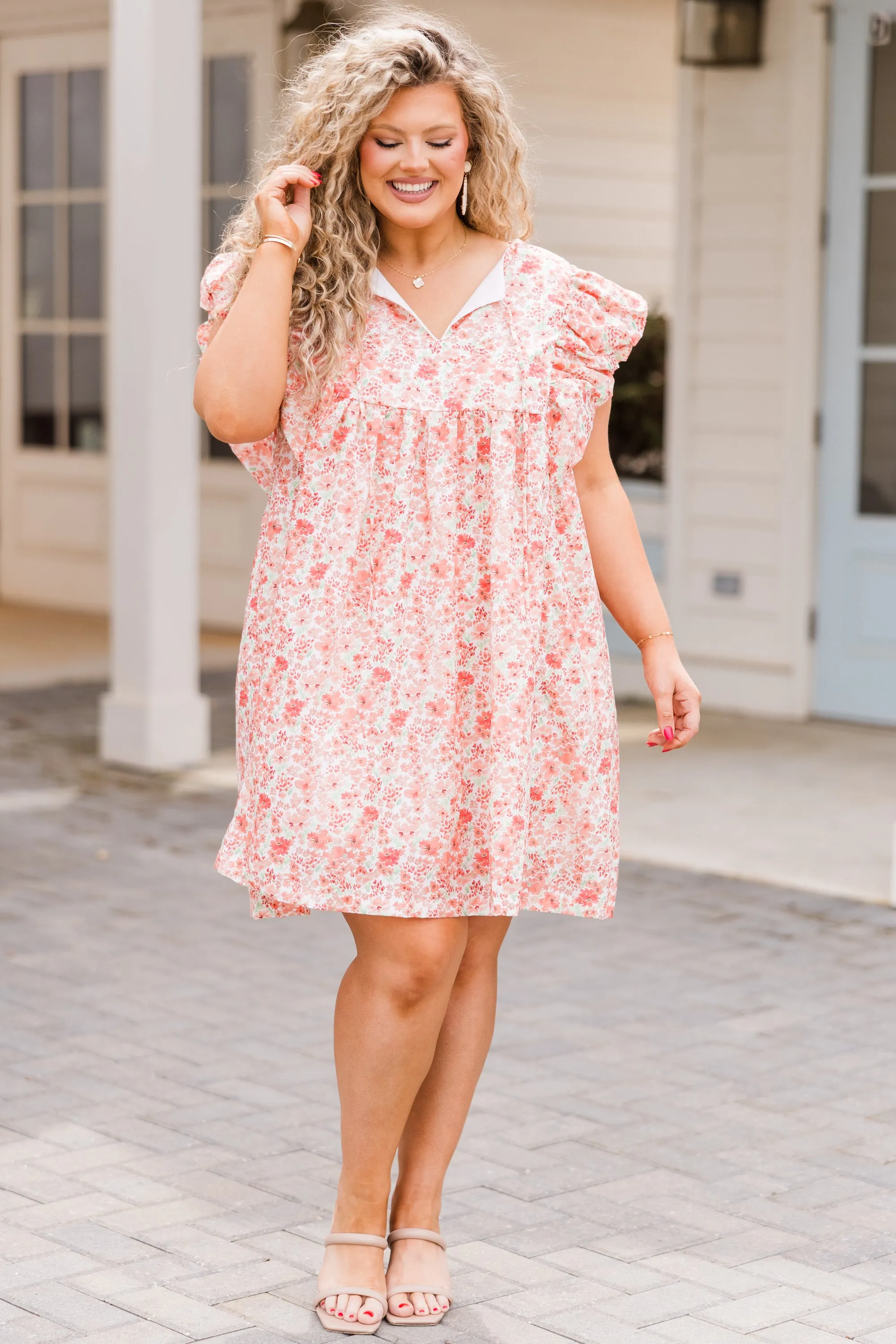 Ditsy Daisies Dress, Coral