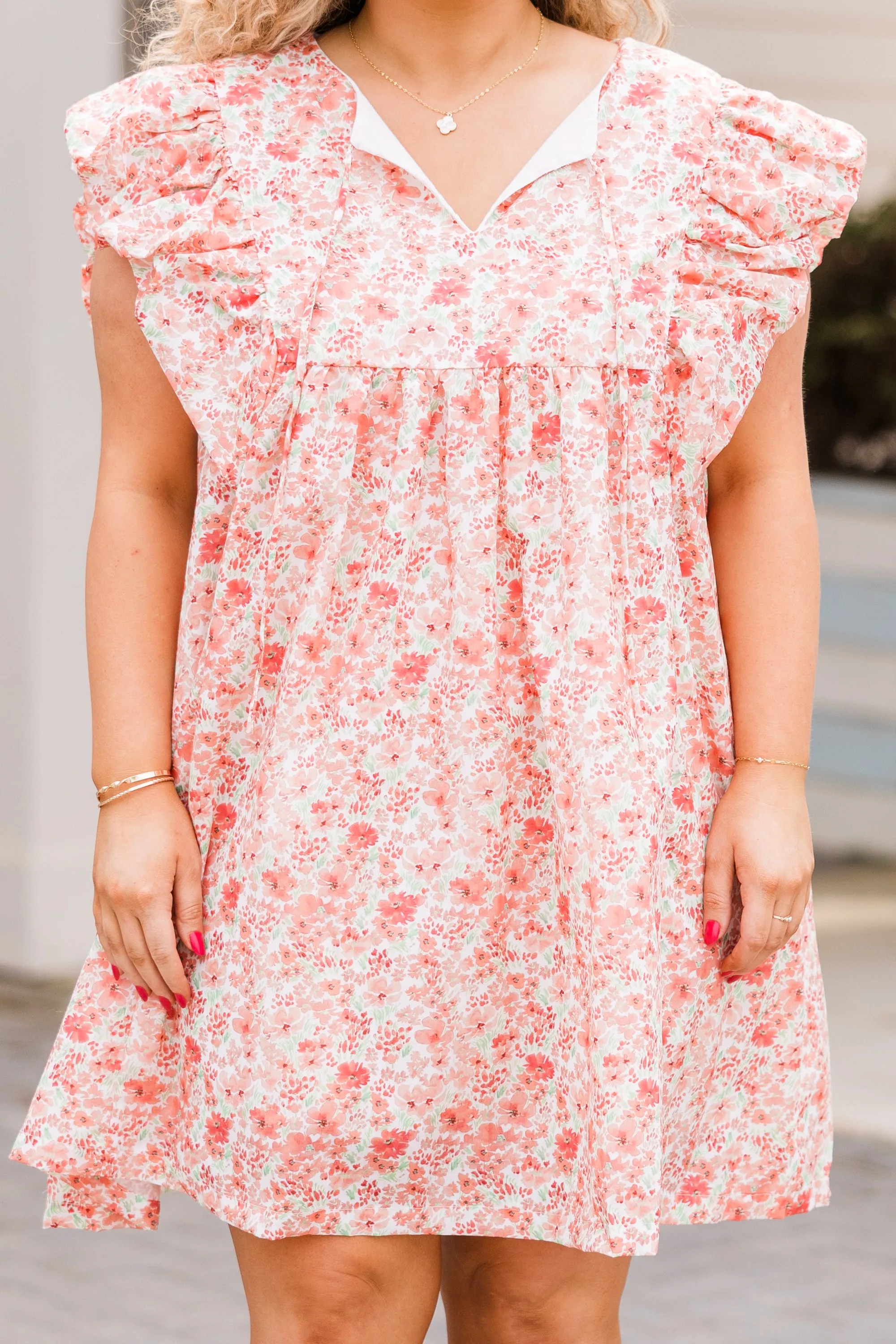 Ditsy Daisies Dress, Coral