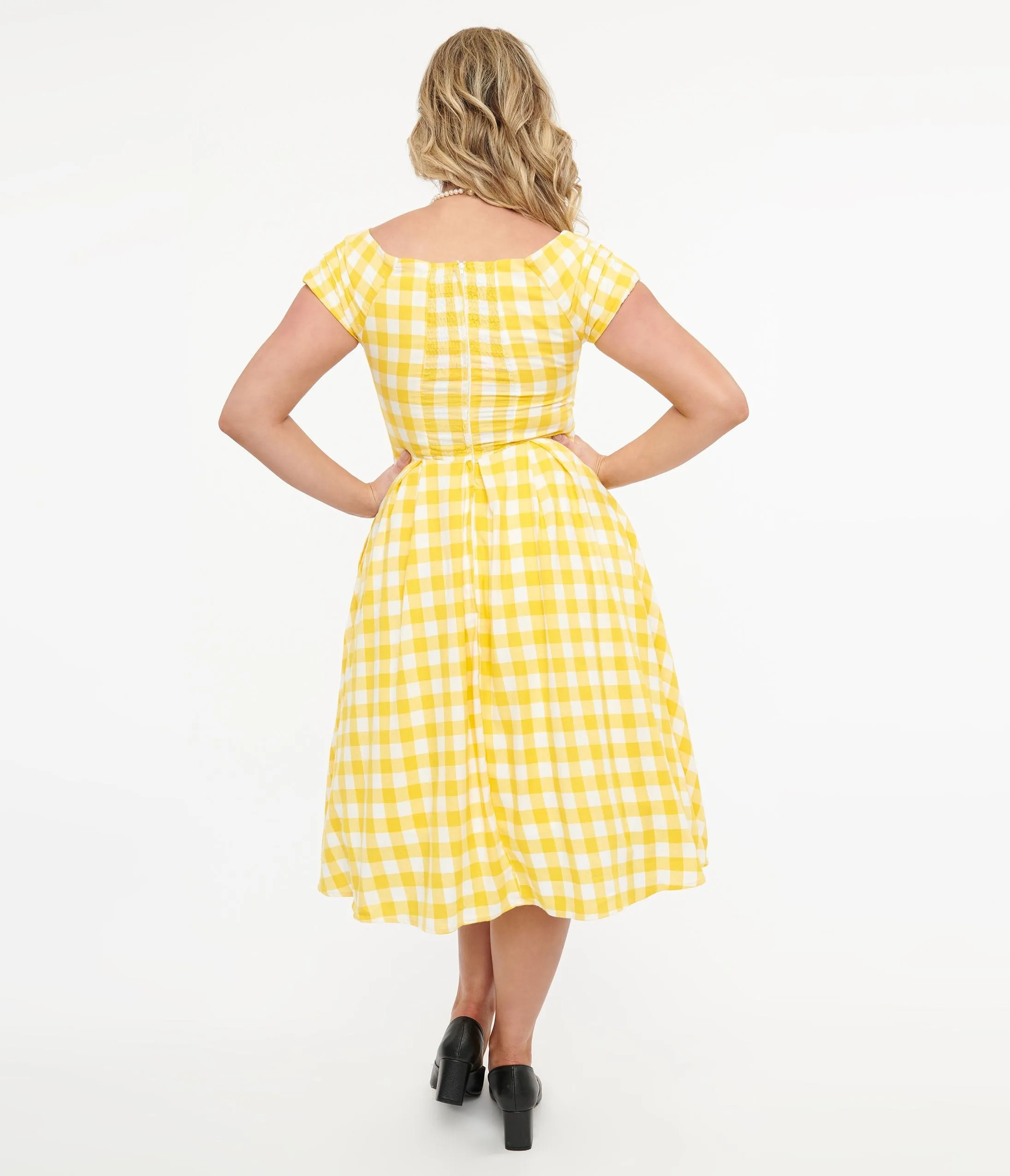 Dolly & Dotty 1950s Yellow Gingham Cotton Swing Dress