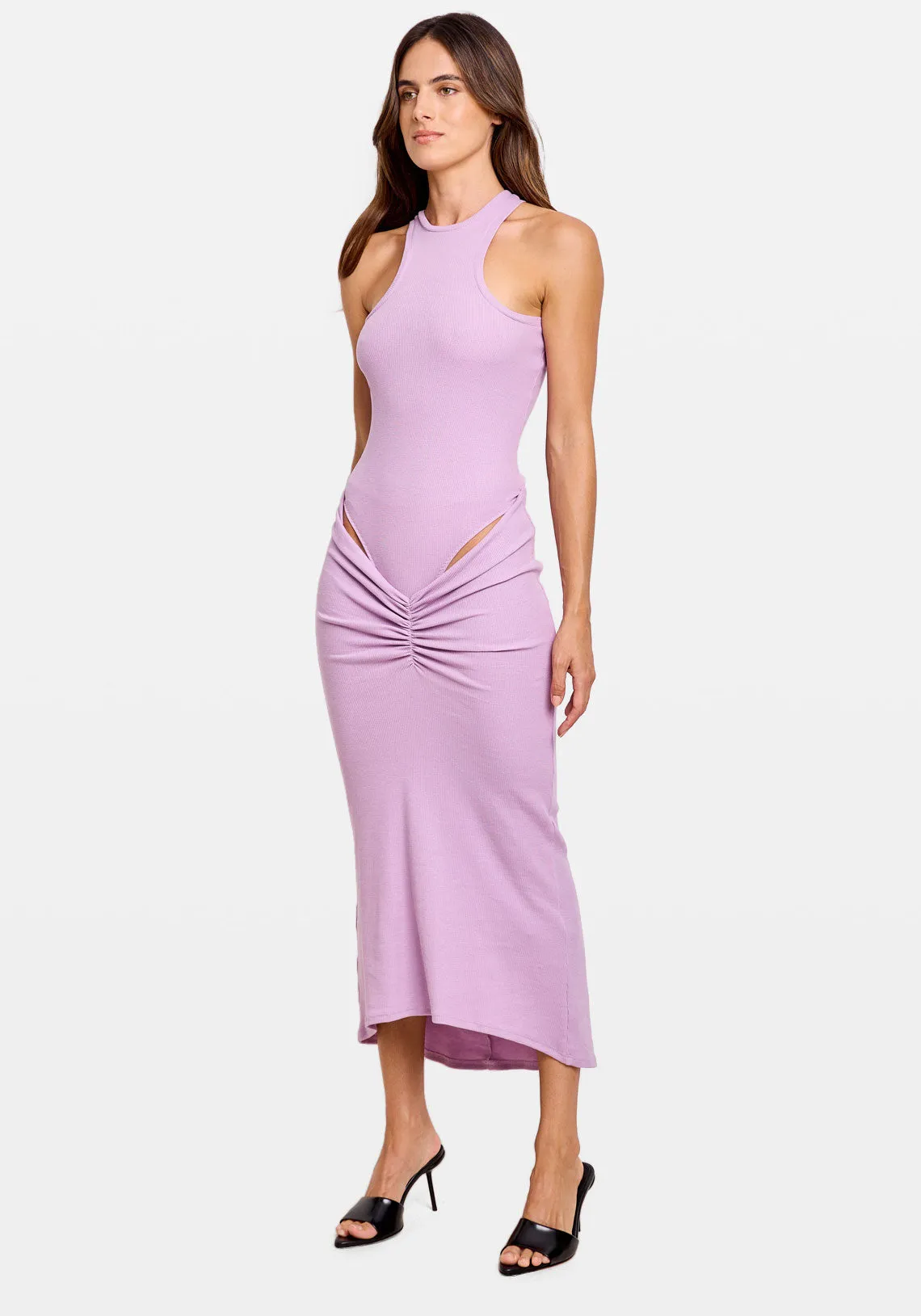 DRESS IN RIBBED COTTON DARK PINK