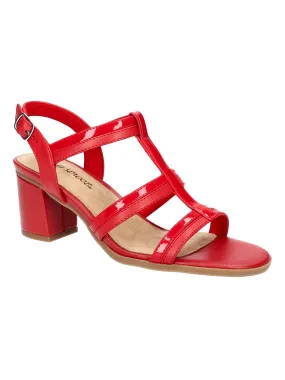 EASY STREET Womens Red Mixed Media Strappy Padded Fiesta Almond Toe Block Heel Buckle Heeled M