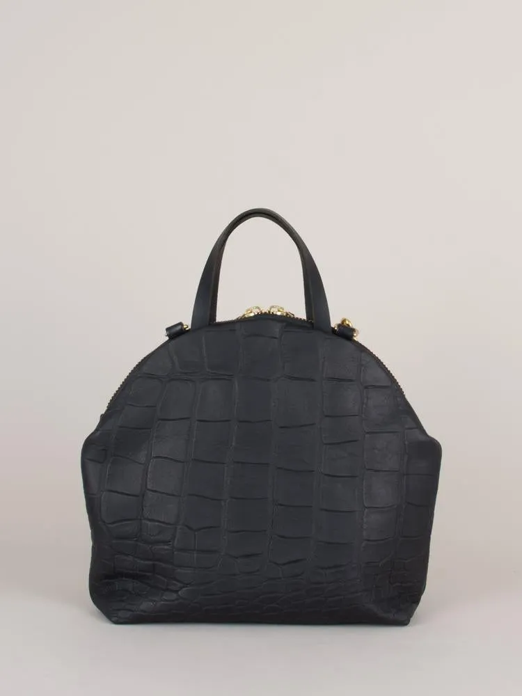 Eleven Thirty Anni Large Shoulder Bag (Black Croc Embossed with Front Zipper)