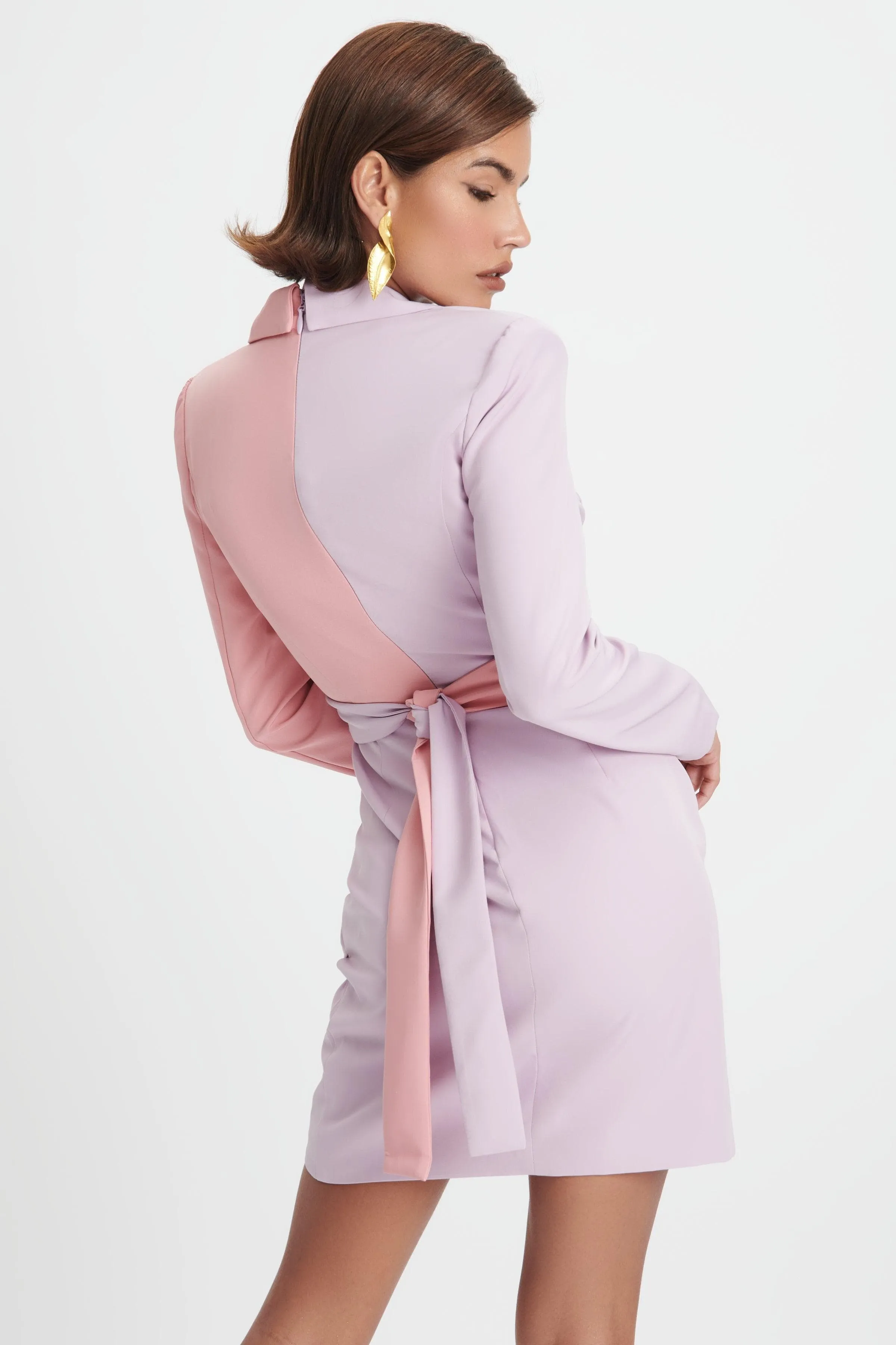 ELLIE Colour Block Blazer Wrap Mini Dress In Lilac & Pink