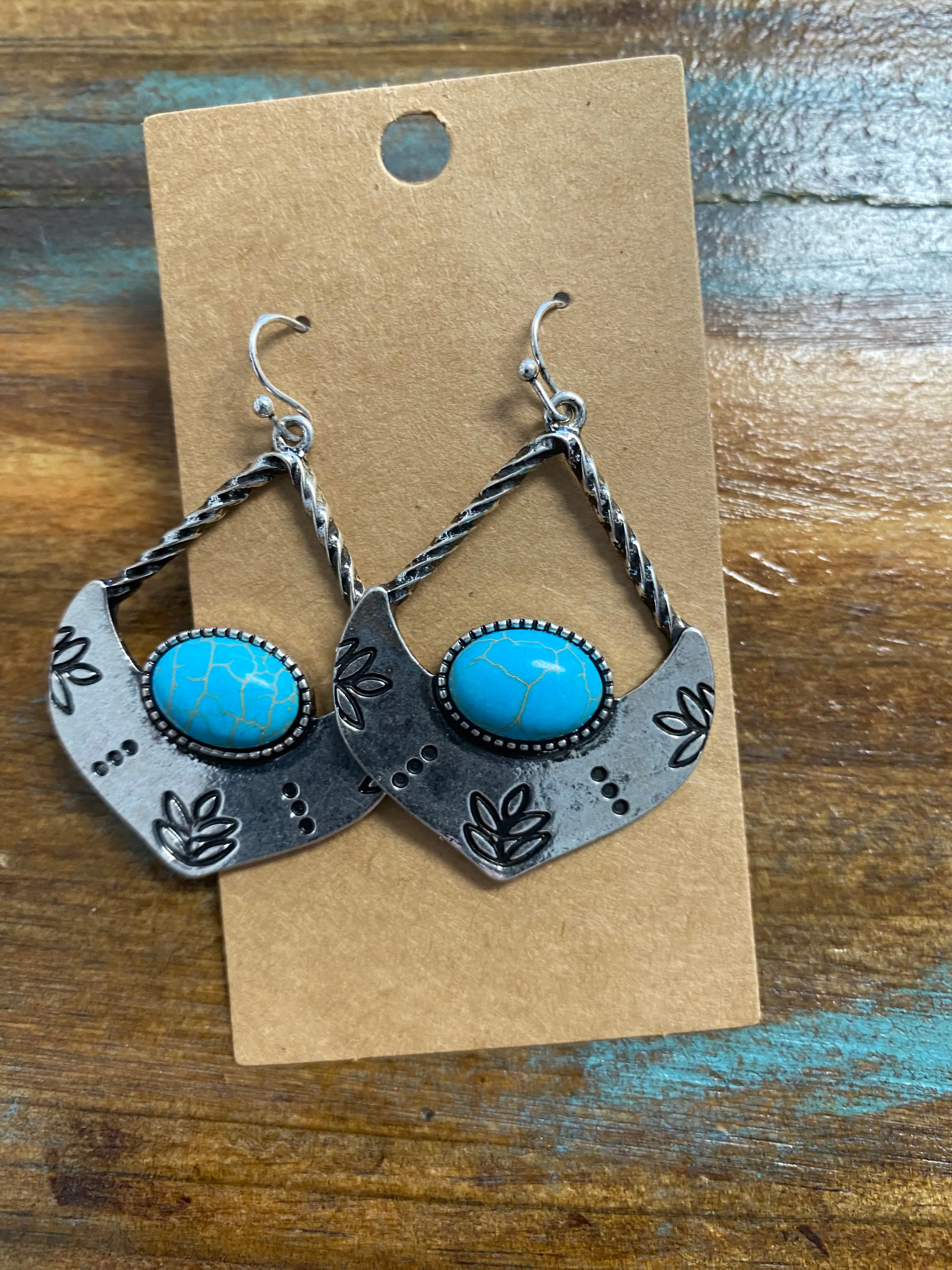 Engraved Turq Stone Hanging Earrings