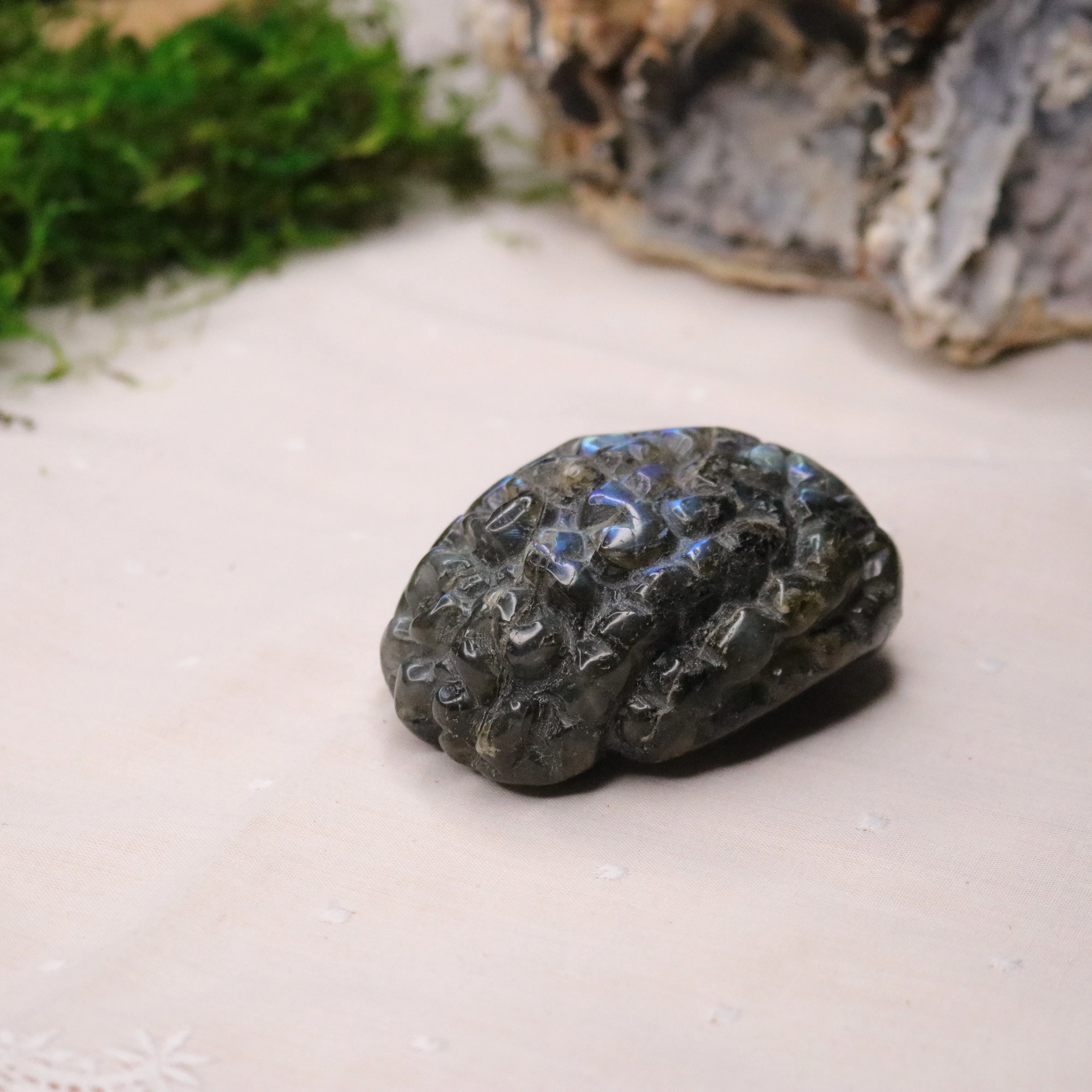 Flashy Labradorite Brain Carving ~ Very Unique for Meditation and Third Eye Activations