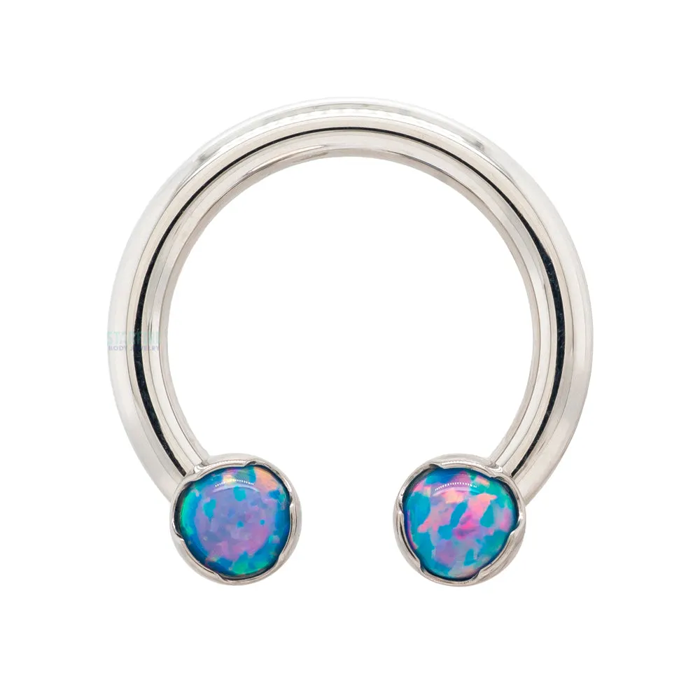 Front Facing Circular Barbell with Cabochon Opals in Prongs