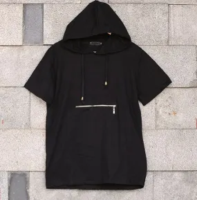 Hooded short sleeve T-shirt for Men with Front zip pocket