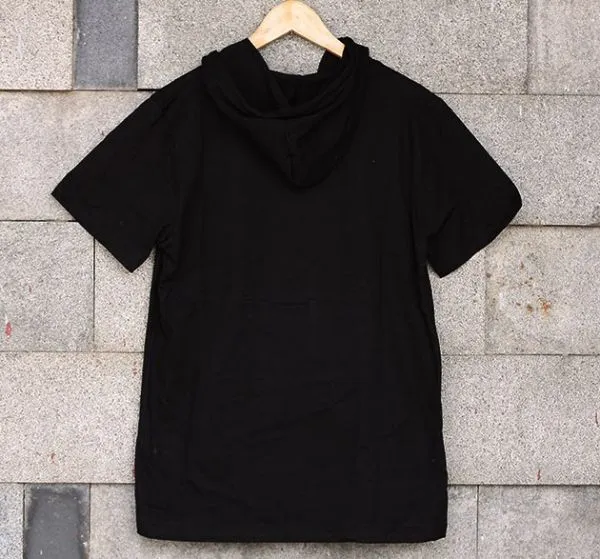 Hooded short sleeve T-shirt for Men with Front zip pocket