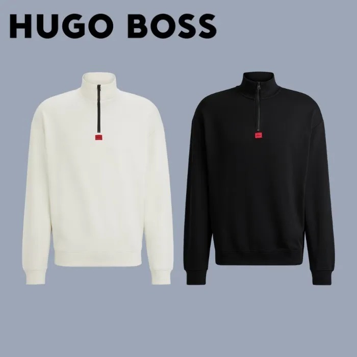 Hugo Boss  |Street Style Long Sleeves Plain Cotton Logo Sweatshirts