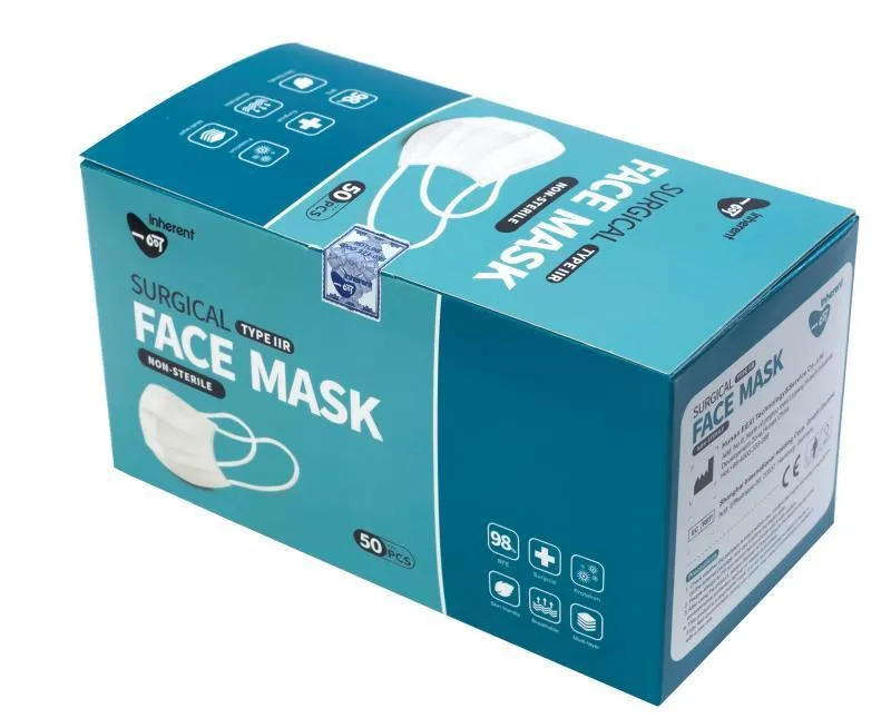 Inherent Surgical Face Masks, Type 11R, Non Sterile, 100 Pieces (2 boxes of 50)