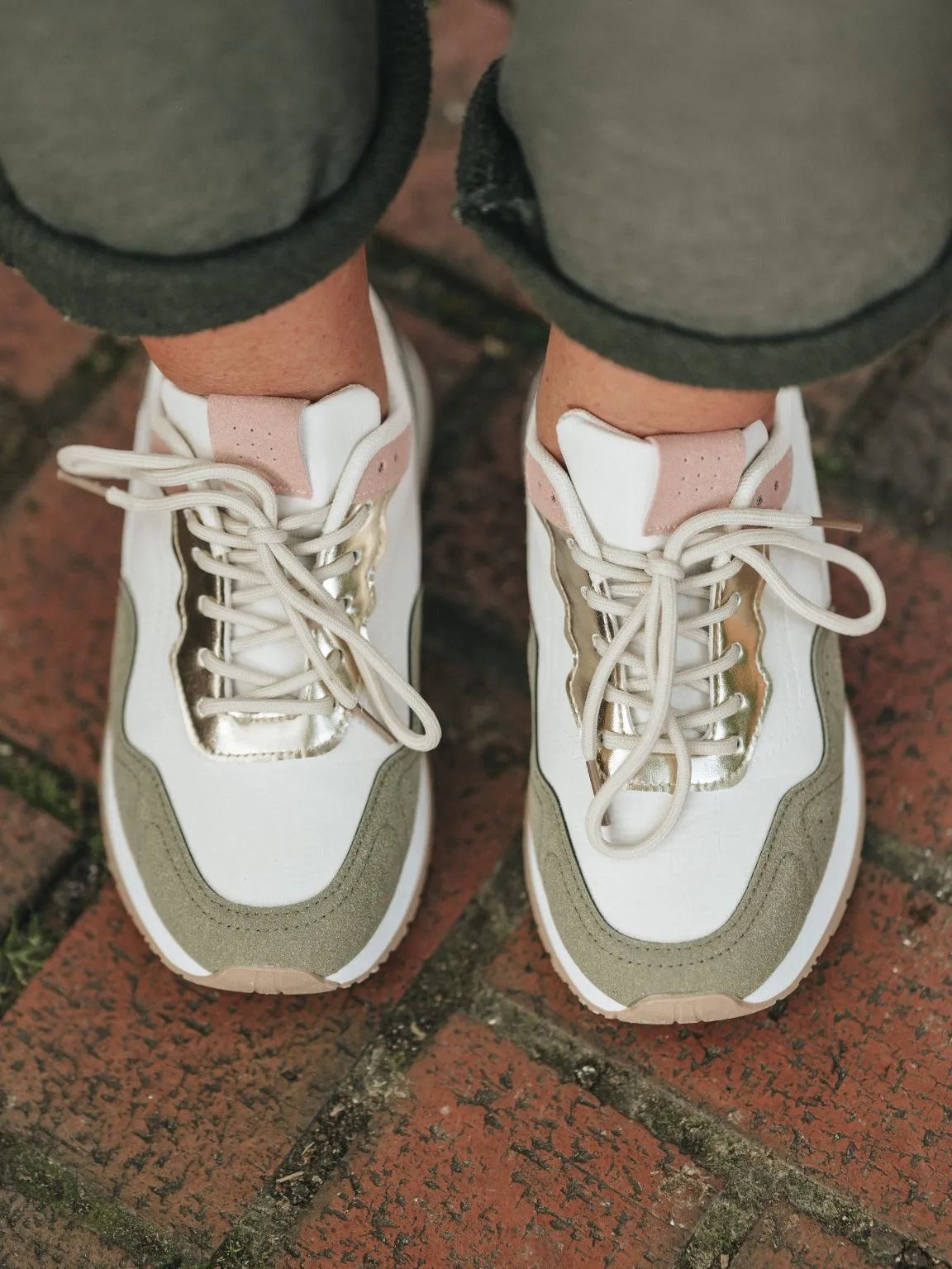 Khaki Athena Colour Block Trainers