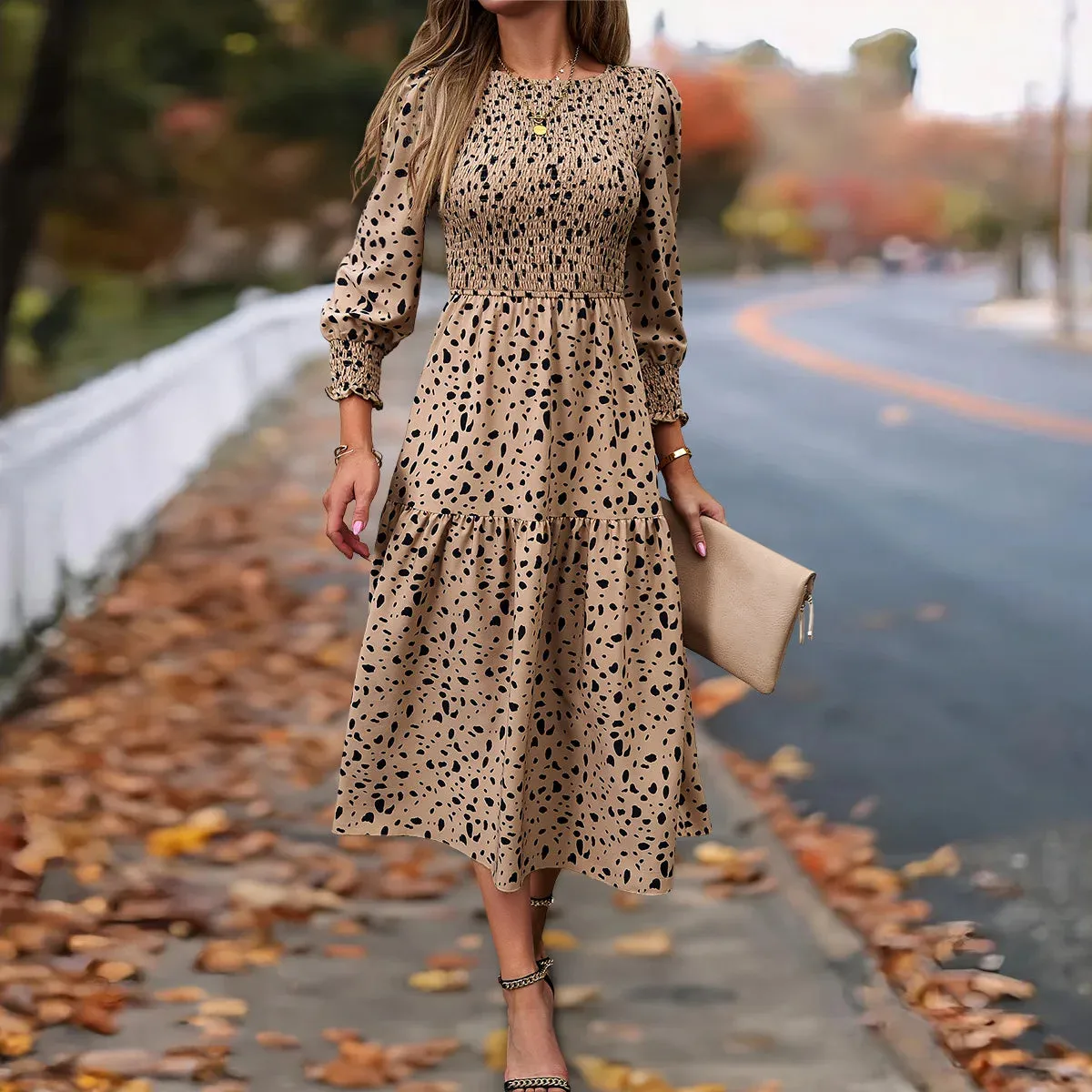 Lady Dress Robe Vintage Long Sleeve Streetwear Casual Gown Outfit