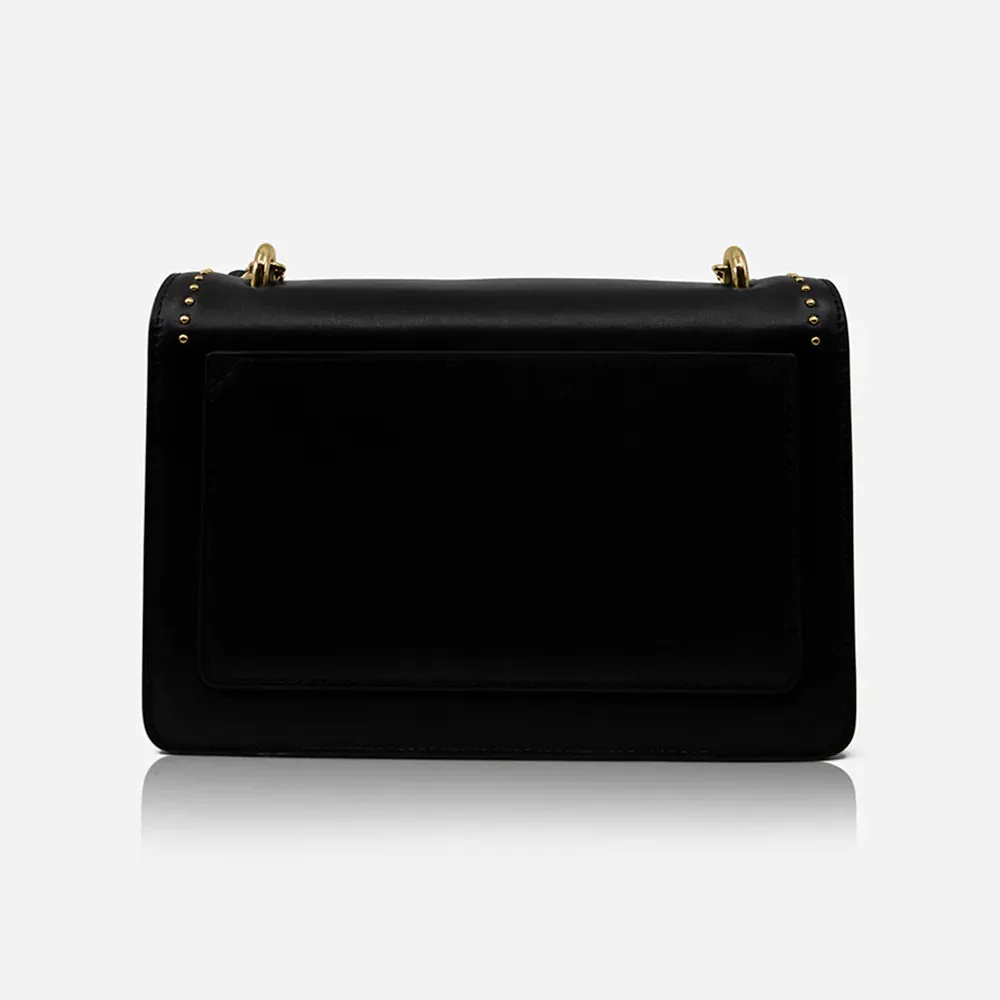 Leather Flap Bag Studded - Black / Gold