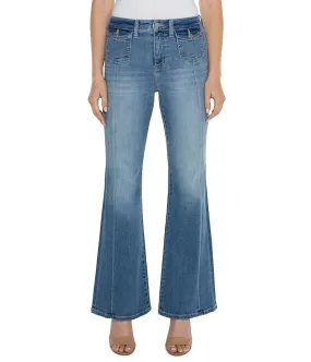 Liverpool Los Angeles Hannah Mid Rise Flare with Flap Front Pockets Crosshatch Denim