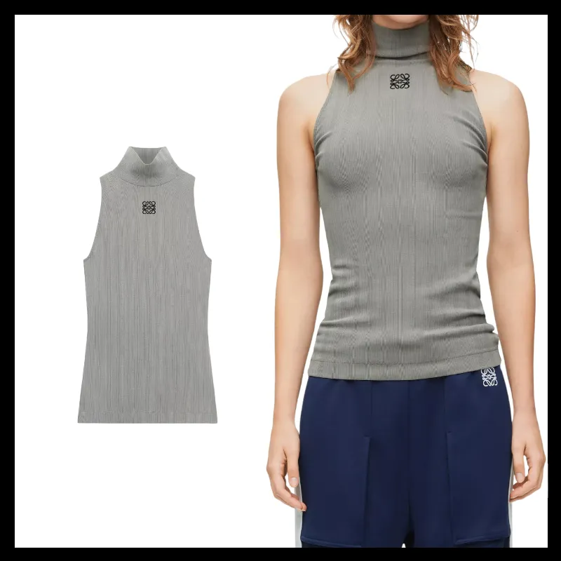 LOEWE  |Sleeveless Street Style Cotton Logo Tanks & Camisoles