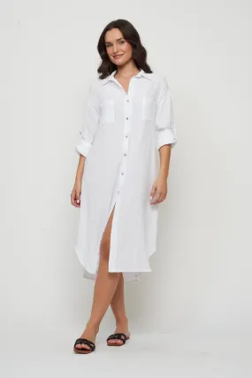 LONG WAFFLED COTTON SHIRT DRESS