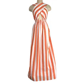 Mara Hoffman Swim Orange/White Stripe Cross Front with Cut Out and Back Tie Maxi Cover Up/Dress- Size L (see notes)