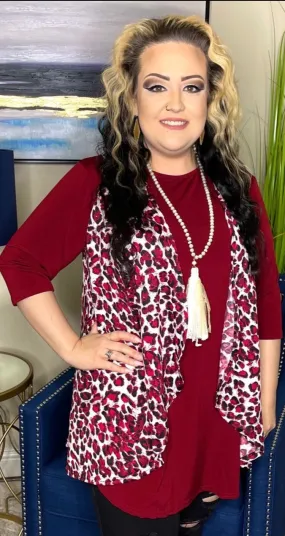 Maroon & White Leopard Vest