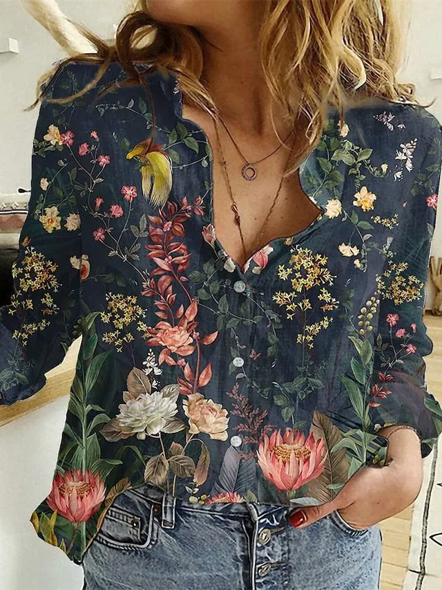 Maroon Black Pink Floral Button Print Shirt Blouse