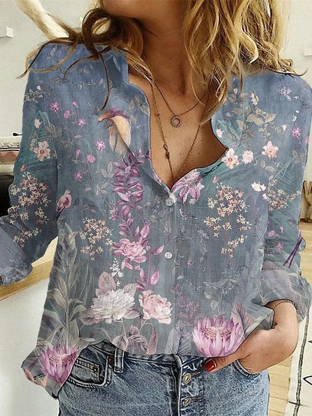 Maroon Black Pink Floral Button Print Shirt Blouse