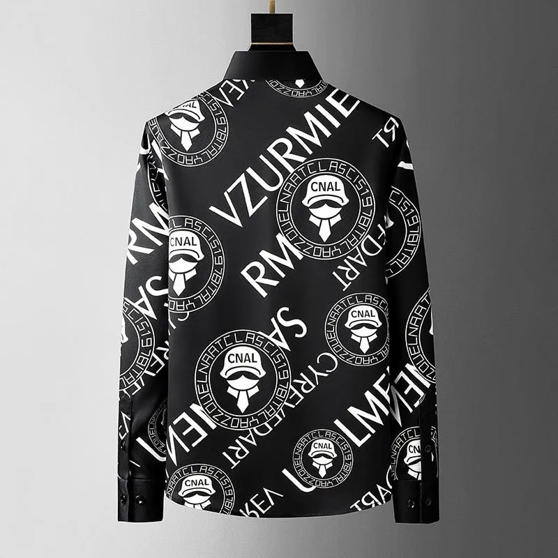 Men's Casual Cartoon Portrait Printed Loose Long Sleeve Streetwear Shirt