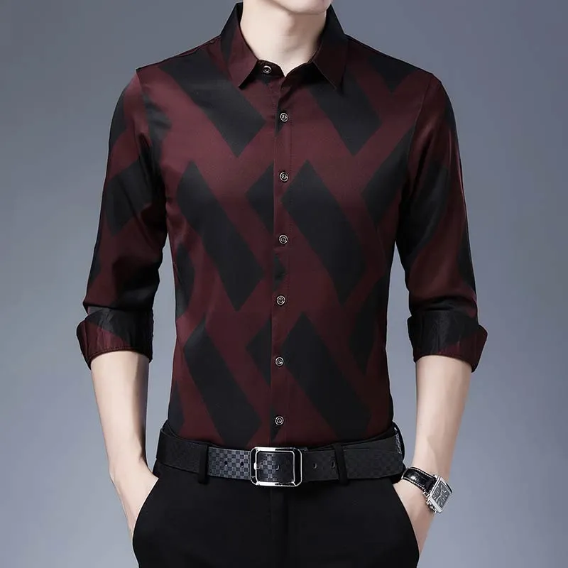 Men's Casual Striped Slim Regular Fit Streetwear Formal Long Sleeve Shirt