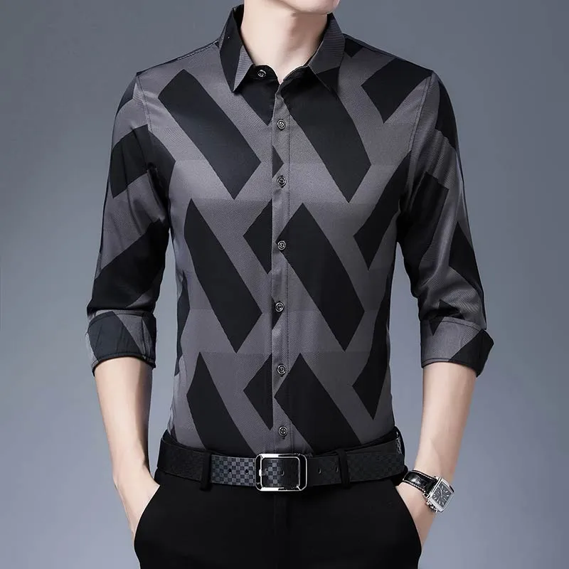 Men's Casual Striped Slim Regular Fit Streetwear Formal Long Sleeve Shirt