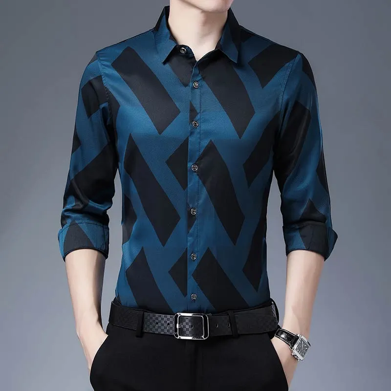 Men's Casual Striped Slim Regular Fit Streetwear Formal Long Sleeve Shirt