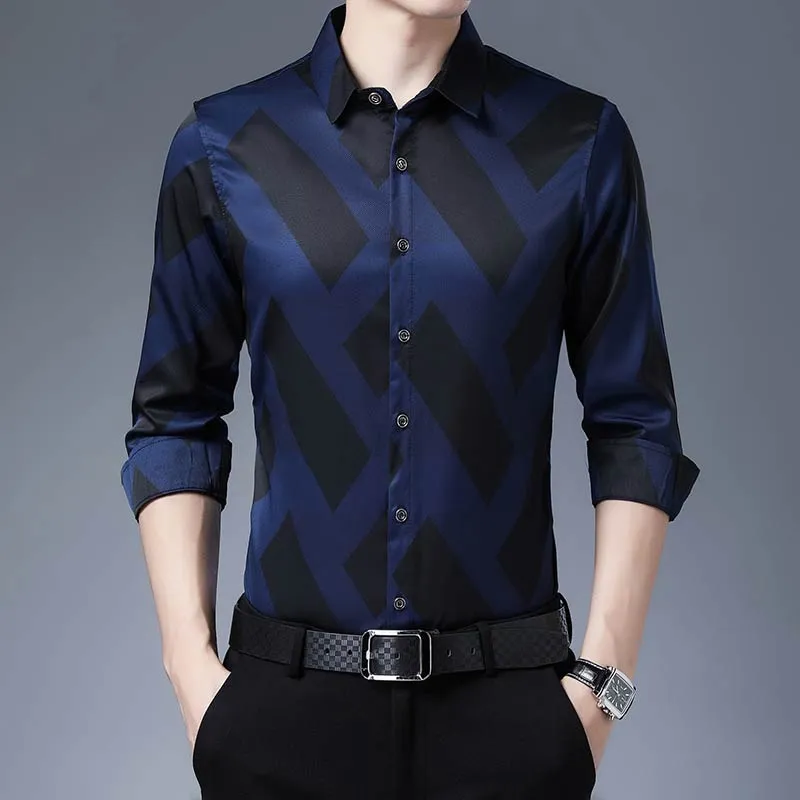 Men's Casual Striped Slim Regular Fit Streetwear Formal Long Sleeve Shirt