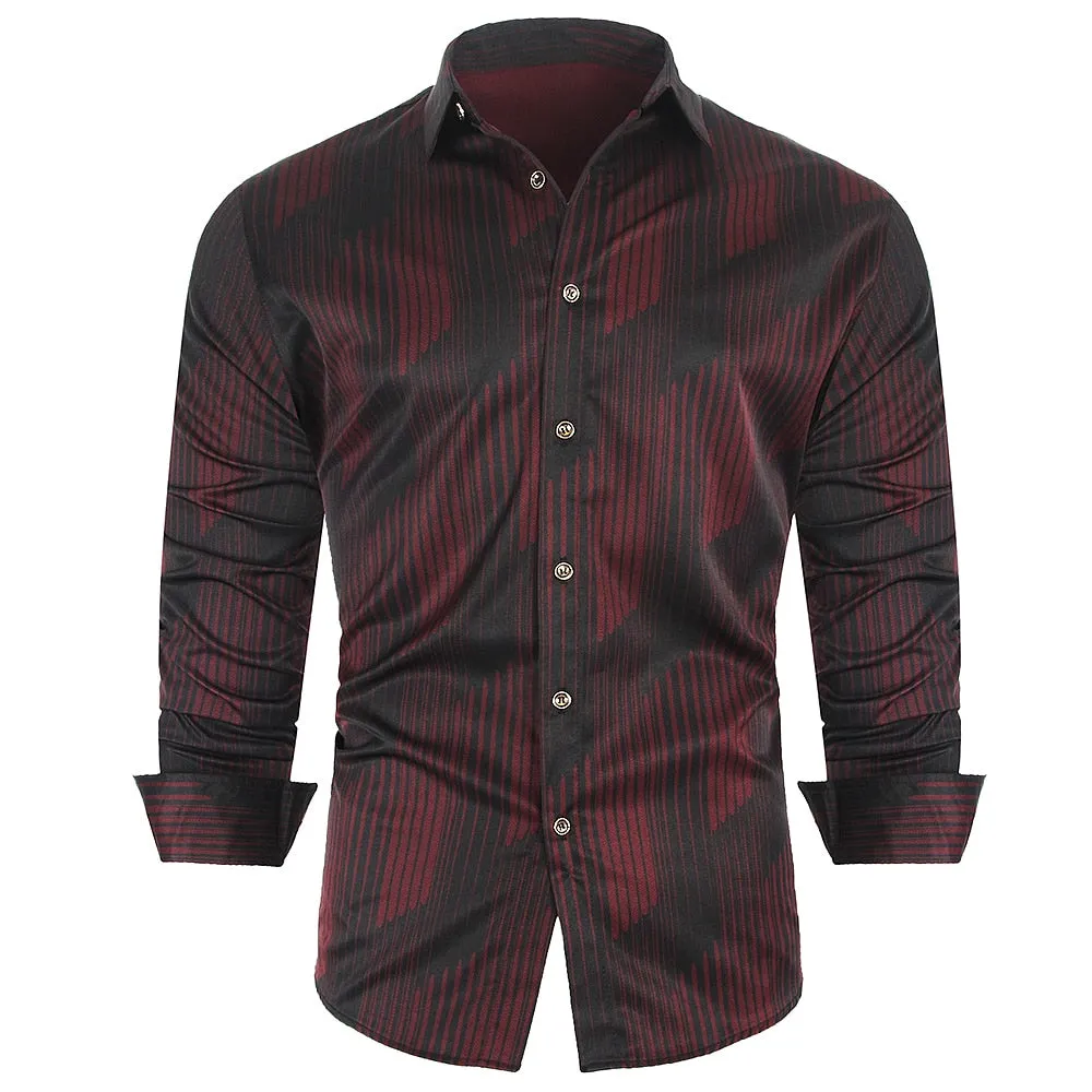 Men's Casual Style Streetwear Slim Fit Square Collar Long Sleeve Shirt