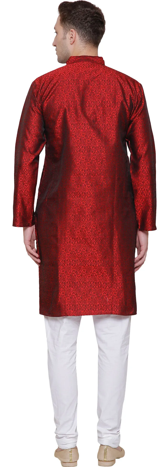 Men's Jacquard Silk Kurta Pajama India Clothing (Maroon)