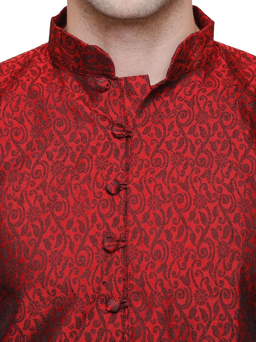 Men's Jacquard Silk Kurta Pajama India Clothing (Maroon)