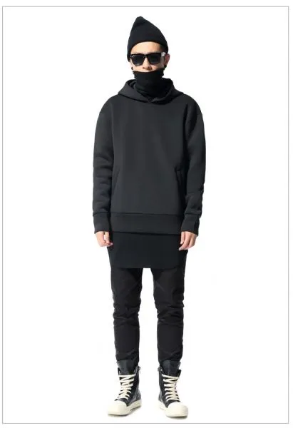 Men's Black Neoprene Hoodie with front pocket  