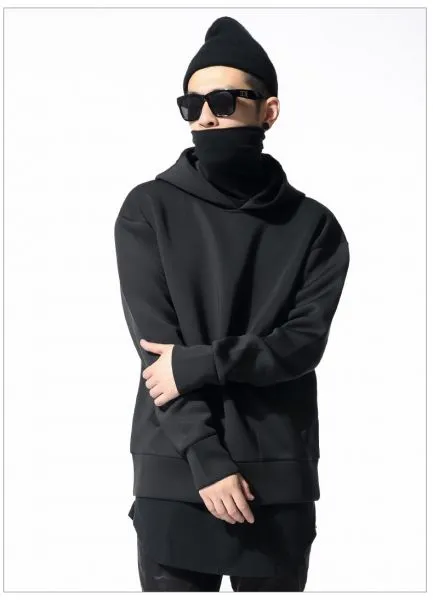 Men's Black Neoprene Hoodie with front pocket  