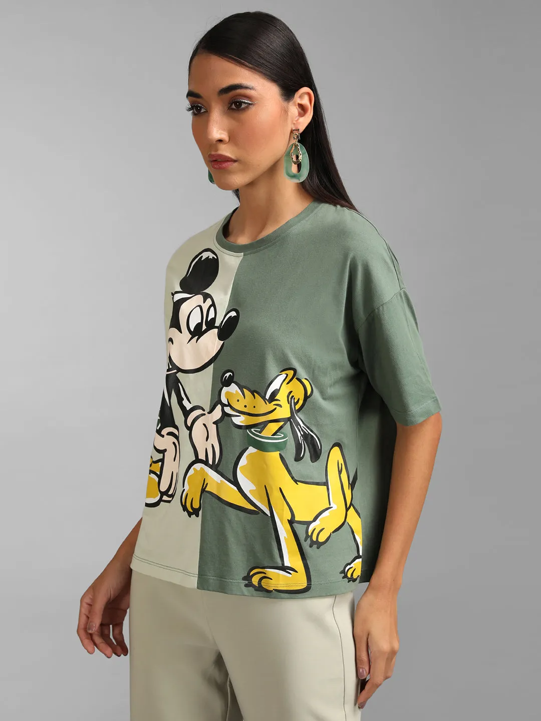 Mickey And Pluto  Disney Printed Color Block T-Shirt