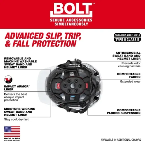 Milwaukee BOLT™ Type-2 Class-E Front Brim Safety Helmet With IMPACT ARMOR™ Liner 48-73-1365