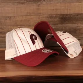 NEW ERA | PHILADELPHIA PHILLIES | PINSTRIPE |  GLITTER THROWBACK P | WOMENS 9TWENTY TRUCKER HAT | WHITE/MAROON | OSFM