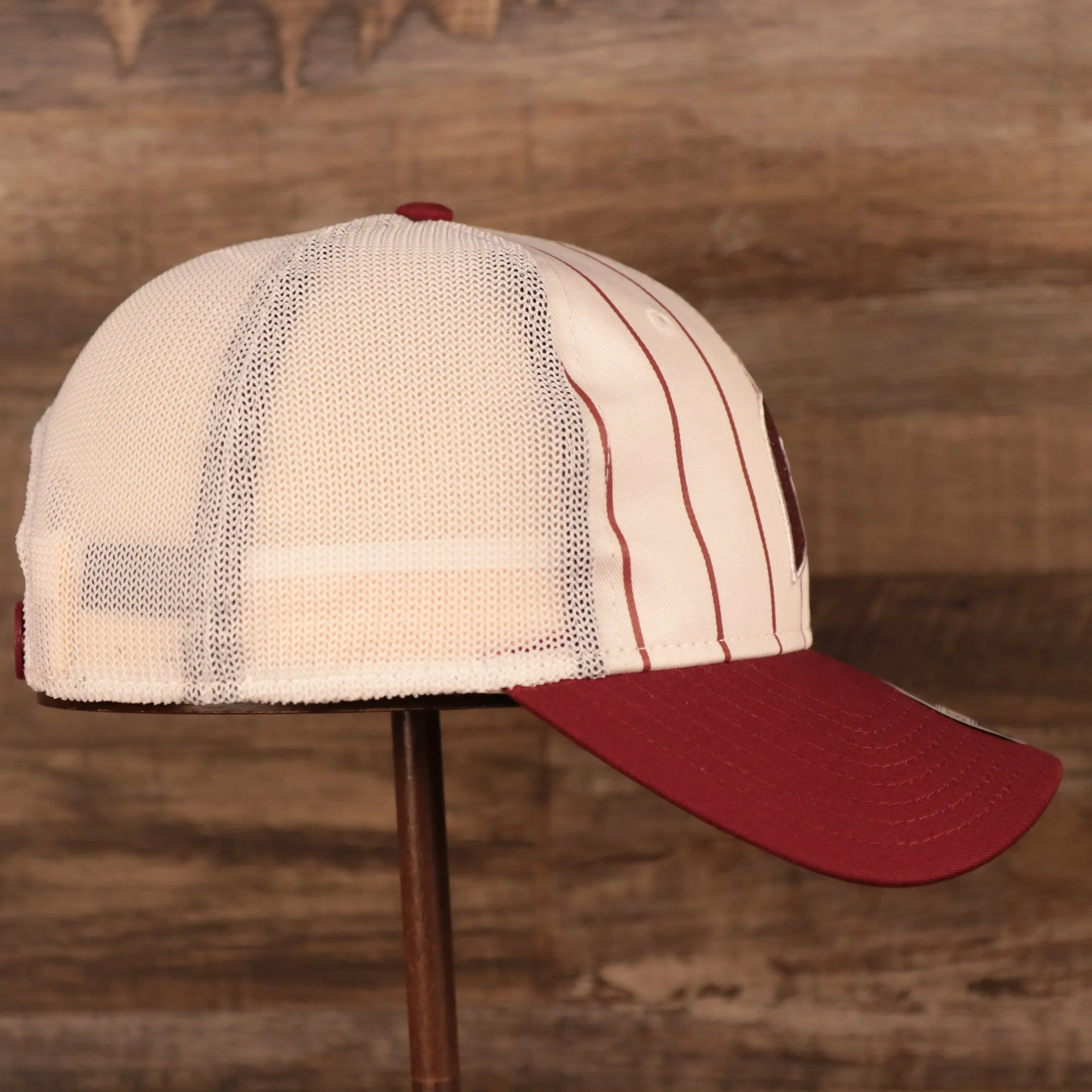 NEW ERA | PHILADELPHIA PHILLIES | PINSTRIPE |  GLITTER THROWBACK P | WOMENS 9TWENTY TRUCKER HAT | WHITE/MAROON | OSFM