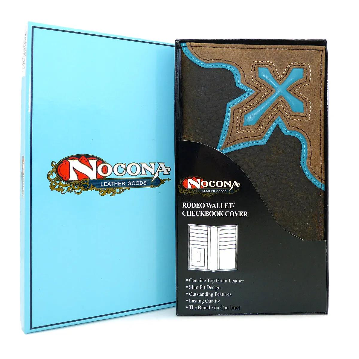 Nocona Western Mens Wallet Checkbook Cover Rodeo Bold Blue Cross