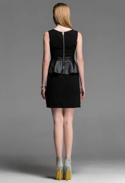 Peplum Waist Dress with Leather Lining Short Front Evening Fashion